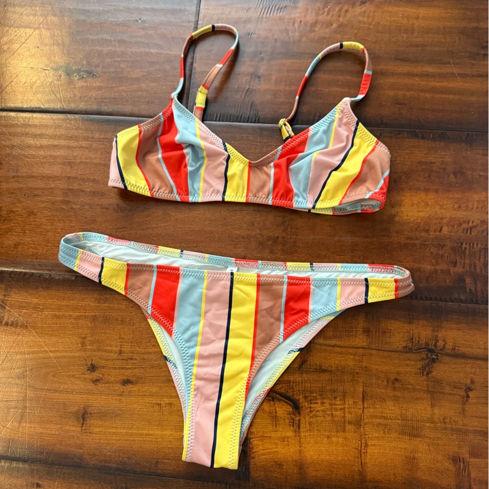 Solid and Striped Bikini Set in Multicolor